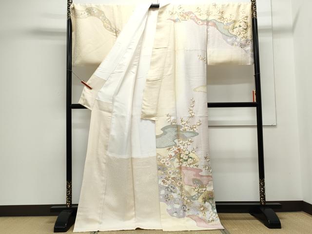 平和屋着物●訪問着　長襦袢セット　無双仕立て　駒刺繍　地紙花文　暈し染　金彩　正絹　逸品　CAAY9595th