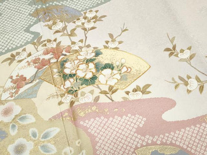 平和屋着物●訪問着　長襦袢セット　無双仕立て　駒刺繍　地紙花文　暈し染　金彩　正絹　逸品　CAAY9595th