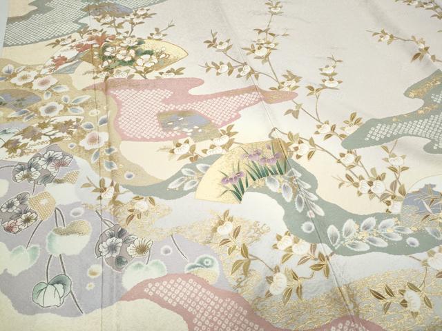 平和屋着物●訪問着　長襦袢セット　無双仕立て　駒刺繍　地紙花文　暈し染　金彩　正絹　逸品　CAAY9595th