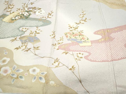 平和屋着物●訪問着　長襦袢セット　無双仕立て　駒刺繍　地紙花文　暈し染　金彩　正絹　逸品　CAAY9595th
