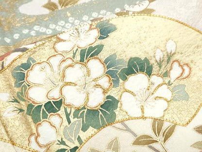 平和屋着物●訪問着　長襦袢セット　無双仕立て　駒刺繍　地紙花文　暈し染　金彩　正絹　逸品　CAAY9595th