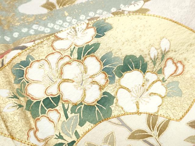平和屋着物●訪問着　長襦袢セット　無双仕立て　駒刺繍　地紙花文　暈し染　金彩　正絹　逸品　CAAY9595th