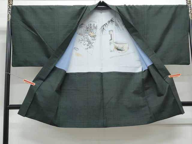 平和屋着物●男性　紬　アンサンブル　色無地　百入茶色　正絹　逸品　CAAY9597th