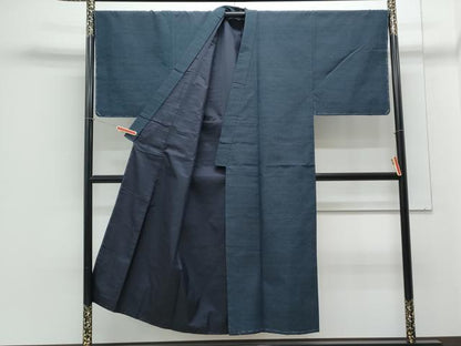平和屋着物●男性 紬 アンサンブル 色無地 濃藍色 正絹 逸品 未使用 CAAY9598th