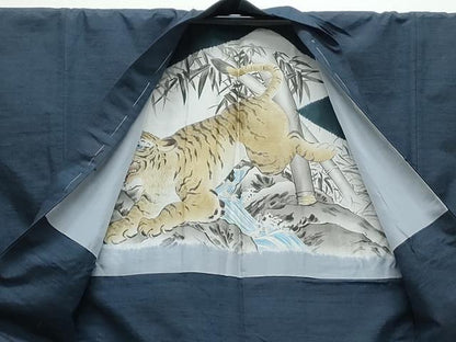 平和屋着物●男性 紬 アンサンブル 色無地 濃藍色 正絹 逸品 未使用 CAAY9598th