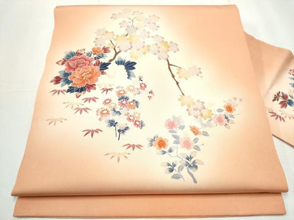 平和屋着物●塩瀬　九寸名古屋帯　友禅　枝花文　正絹　逸品　CAAY9602hy