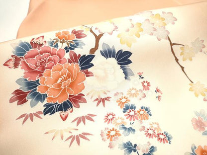 平和屋着物●塩瀬　九寸名古屋帯　友禅　枝花文　正絹　逸品　CAAY9602hy