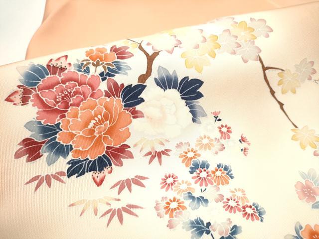 平和屋着物●塩瀬　九寸名古屋帯　友禅　枝花文　正絹　逸品　CAAY9602hy