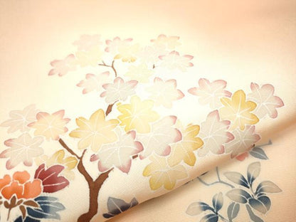 平和屋着物●塩瀬　九寸名古屋帯　友禅　枝花文　正絹　逸品　CAAY9602hy
