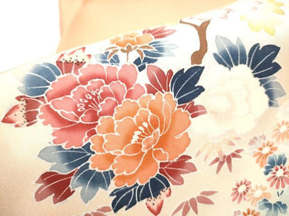 平和屋着物●塩瀬　九寸名古屋帯　友禅　枝花文　正絹　逸品　CAAY9602hy