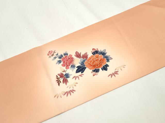平和屋着物●塩瀬　九寸名古屋帯　友禅　枝花文　正絹　逸品　CAAY9602hy