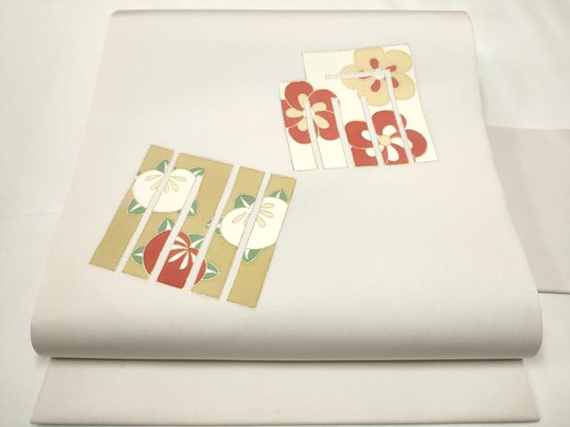 平和屋着物●塩瀬 九寸名古屋帯 源氏香花文 金彩 薄梅鼠色 正絹 逸品 CAAY9604hy