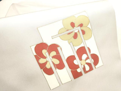 平和屋着物●塩瀬 九寸名古屋帯 源氏香花文 金彩 薄梅鼠色 正絹 逸品 CAAY9604hy