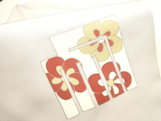 平和屋着物●塩瀬 九寸名古屋帯 源氏香花文 金彩 薄梅鼠色 正絹 逸品 CAAY9604hy