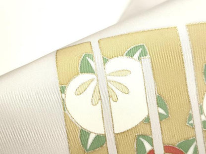 平和屋着物●塩瀬 九寸名古屋帯 源氏香花文 金彩 薄梅鼠色 正絹 逸品 CAAY9604hy