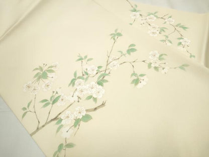 平和屋着物●塩瀬　九寸名古屋帯　手描き　枝垂れ桜文　金彩　正絹　逸品　CAAY9606hy