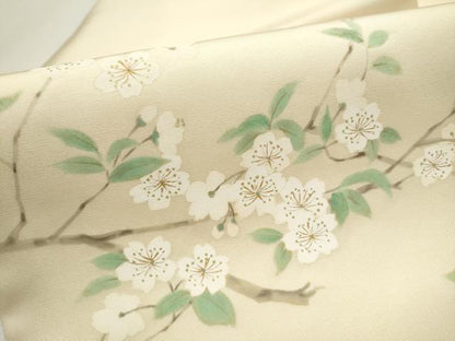 平和屋着物●塩瀬　九寸名古屋帯　手描き　枝垂れ桜文　金彩　正絹　逸品　CAAY9606hy