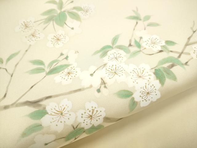 平和屋着物●塩瀬　九寸名古屋帯　手描き　枝垂れ桜文　金彩　正絹　逸品　CAAY9606hy