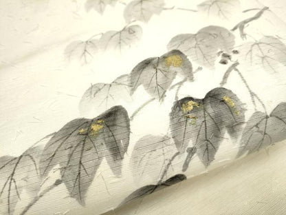 平和屋着物●九寸名古屋帯　作家物　手描き　髭紬　蔦の葉文　金彩　正絹　逸品　CAAY9608hy