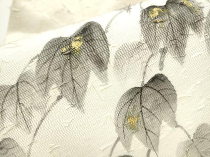 平和屋着物●九寸名古屋帯　作家物　手描き　髭紬　蔦の葉文　金彩　正絹　逸品　CAAY9608hy