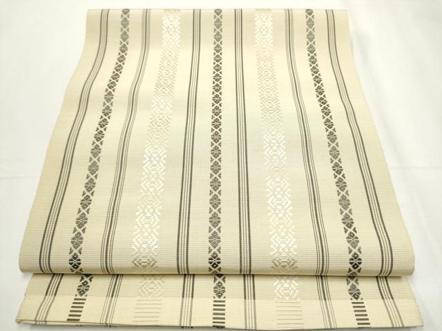 平和屋着物●本場筑前博多織 八寸名古屋帯 一重帯 献上 白橡色 正絹 逸品 CAAY9611hy