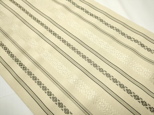 平和屋着物●本場筑前博多織 八寸名古屋帯 一重帯 献上 白橡色 正絹 逸品 CAAY9611hy