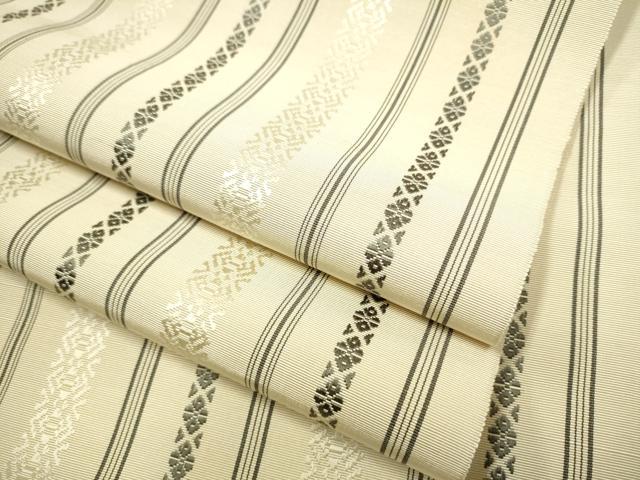 平和屋着物●本場筑前博多織 八寸名古屋帯 一重帯 献上 白橡色 正絹 逸品 CAAY9611hy