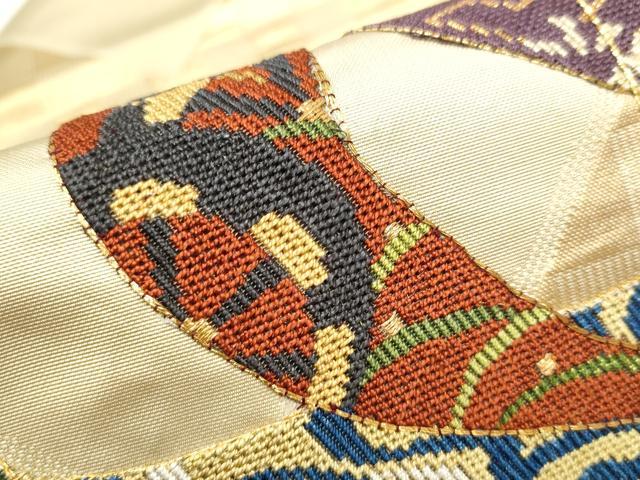 平和屋着物●西陣 川島織物 九寸名古屋帯 刺繍 流水草花文 金糸 正絹 逸品 CAAY9612hy