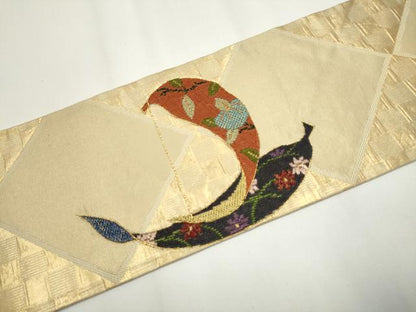 平和屋着物●西陣 川島織物 九寸名古屋帯 刺繍 流水草花文 金糸 正絹 逸品 CAAY9612hy