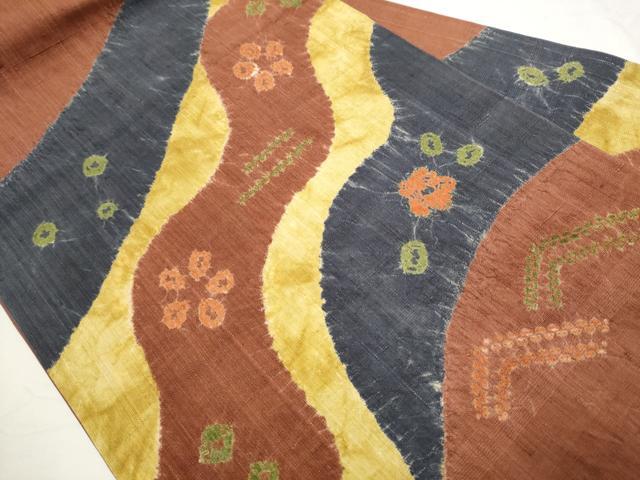 平和屋着物●九寸名古屋帯　紬地　絞り　舞花文　正絹　逸品　CAAY9614hy