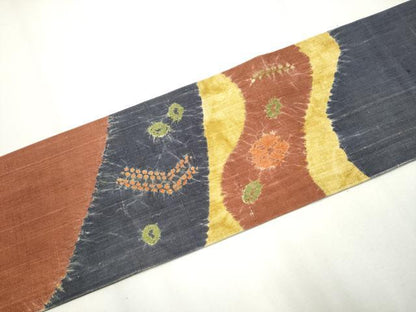 平和屋着物●九寸名古屋帯　紬地　絞り　舞花文　正絹　逸品　CAAY9614hy