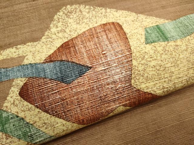 平和屋着物●九寸名古屋帯　紬地　幾何学文様　正絹　逸品　CAAY9617hy