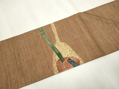 平和屋着物●九寸名古屋帯　紬地　幾何学文様　正絹　逸品　CAAY9617hy
