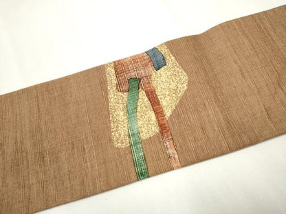 平和屋着物●九寸名古屋帯　紬地　幾何学文様　正絹　逸品　CAAY9617hy