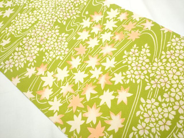 平和屋着物●九寸名古屋帯 型染め 流水花文 正絹 逸品 CAAY9632hy