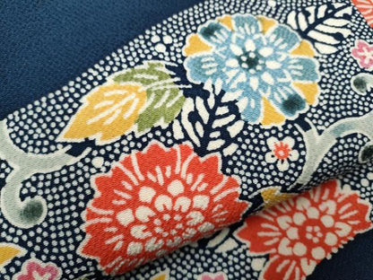 平和屋着物●九寸名古屋帯 型染め 作家物 草木手染 更紗花唐草文 鬼しぼ縮緬 正絹 逸品 CAAY9636hy