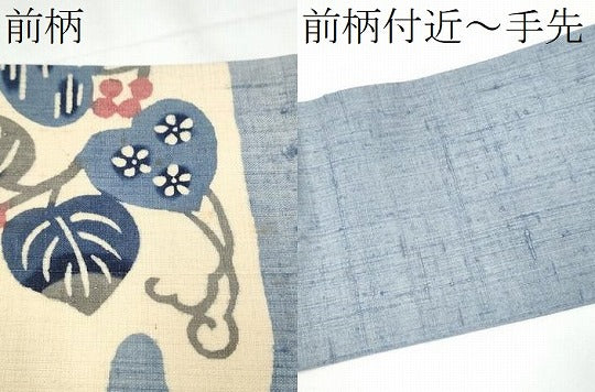 平和屋着物●九寸名古屋帯 生紬 型染め 葡萄蔦の葉文 正絹 逸品 CAAY9637hy