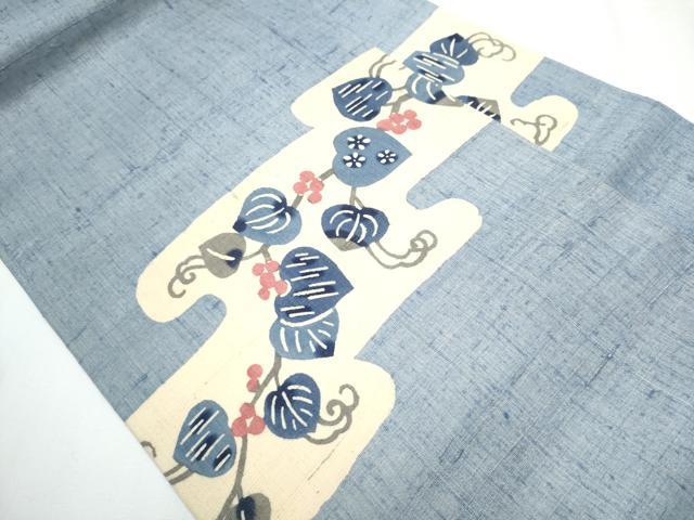 平和屋着物●九寸名古屋帯 生紬 型染め 葡萄蔦の葉文 正絹 逸品 CAAY9637hy