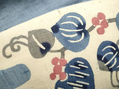 平和屋着物●九寸名古屋帯 生紬 型染め 葡萄蔦の葉文 正絹 逸品 CAAY9637hy