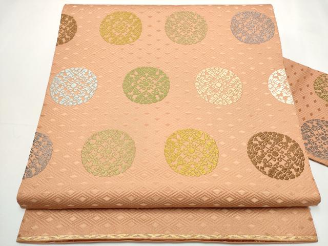 平和屋着物●九寸名古屋帯 唐織 花唐草丸文 正絹 逸品 CAAY9640hy