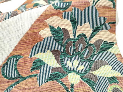 平和屋着物●六通柄 本袋帯 紬地 切嵌更紗花唐草文 正絹 逸品 CAAY9656hy