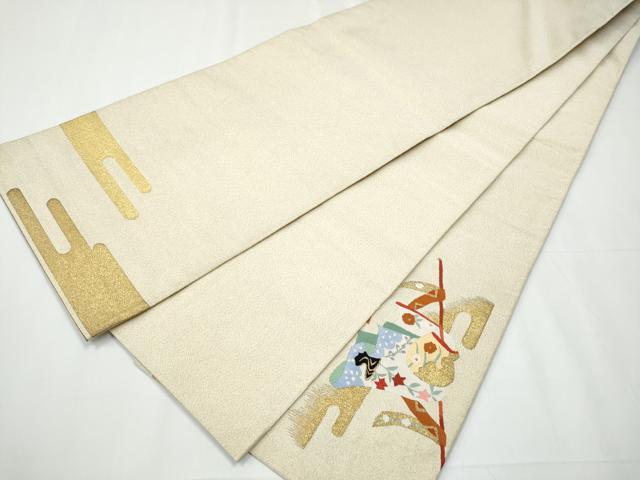 平和屋着物●太鼓柄袋帯 綴れ 誰が袖花文 金糸 正絹 逸品 CAAY9657hy