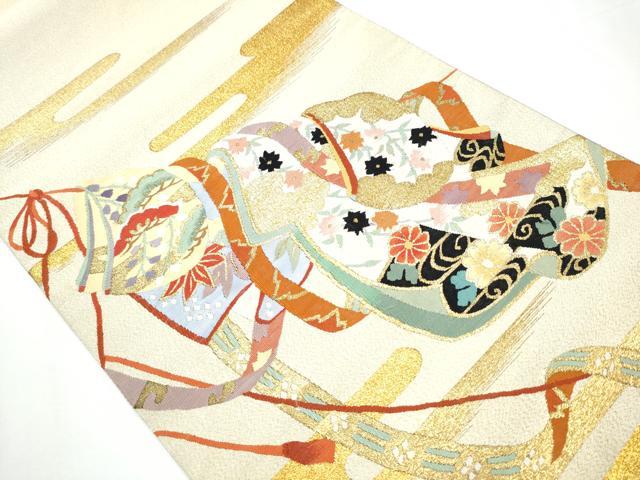 平和屋着物●太鼓柄袋帯 綴れ 誰が袖花文 金糸 正絹 逸品 CAAY9657hy