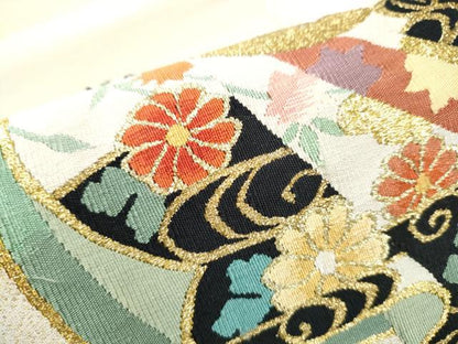 平和屋着物●太鼓柄袋帯 綴れ 誰が袖花文 金糸 正絹 逸品 CAAY9657hy