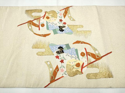 平和屋着物●太鼓柄袋帯 綴れ 誰が袖花文 金糸 正絹 逸品 CAAY9657hy