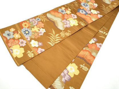 平和屋着物●六通柄袋帯　唐織　草花文　金糸　正絹　逸品　CAAY9659hy