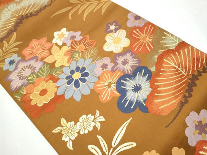 平和屋着物●六通柄袋帯　唐織　草花文　金糸　正絹　逸品　CAAY9659hy