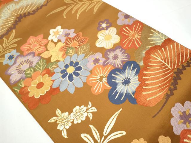 平和屋着物●六通柄袋帯　唐織　草花文　金糸　正絹　逸品　CAAY9659hy