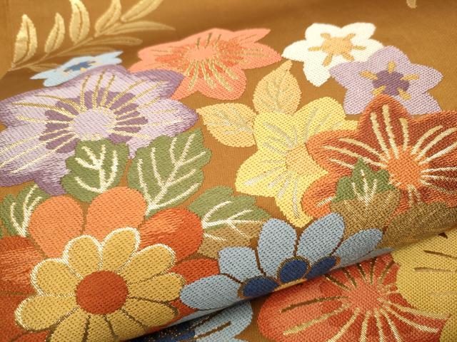 平和屋着物●六通柄袋帯　唐織　草花文　金糸　正絹　逸品　CAAY9659hy