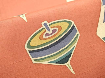 平和屋着物●六通柄袋帯 紬地 型染め いろは歌 独楽 正絹 逸品 CAAY9660hy